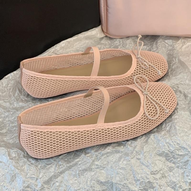 

Fashion 2025 New Luxury Mesh Footwear Ladies Flat Slip-on Shoes Summer Fashion Butterfly Knot Shallow Women Ballet Dance Shoes Sandals 35 розовый