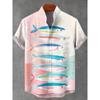 New Men's 3D Grass Leaf Print Retro Animal Pattern Casual Short Sleeved Shirt Fashionable Linen Top Clothing