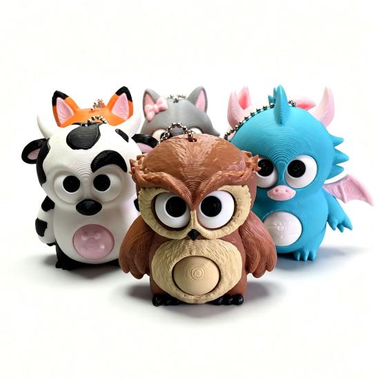 3D Printed Animals Fidget Clicker Keychain, Anxiety Stress Relief Sensory Toy, Cartoon Animal Charm for Backpack, Keys, Bags