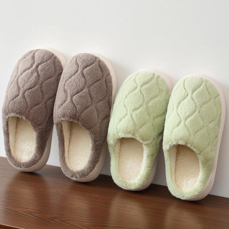 Winter wavy cotton slippers cute simple home outdoor warm non-slip couple bag and cotton slippers