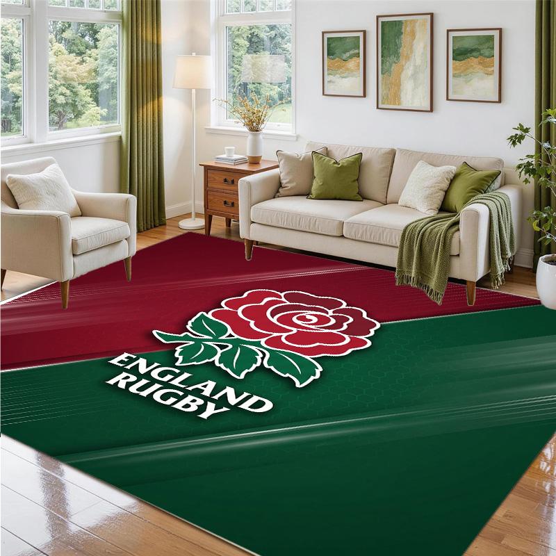 England Rugby Design Crystal Velvet Rug Soft Decorative Mat for Bedroom Entrance