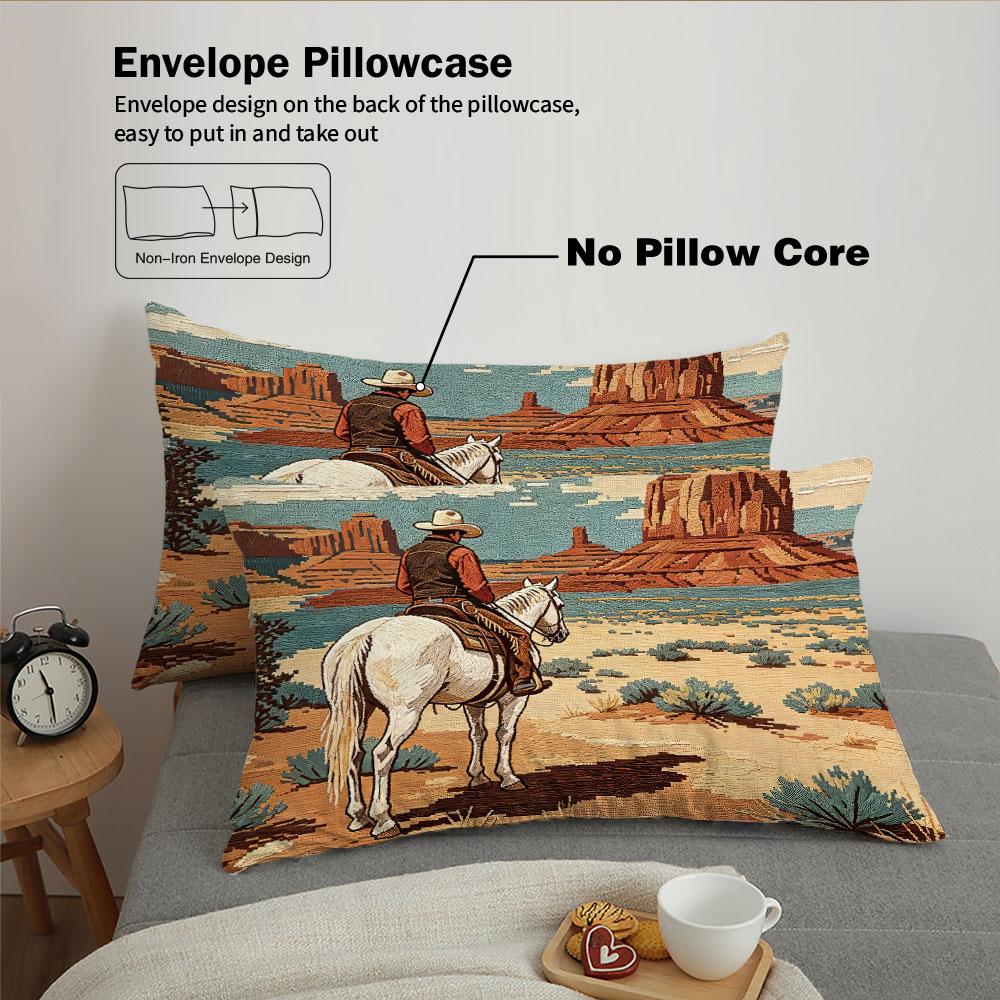 3pcs Retro Western Cowboy Desert Landscape Print Bedding Set 1 Duvet Cover 2 Pillowcases No Comforter Included Soft Washable