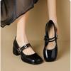 Autumn And Shallow New Spring Mouth French Retro Red Chunky Heel Anklestrap Womens Leather Shoes
