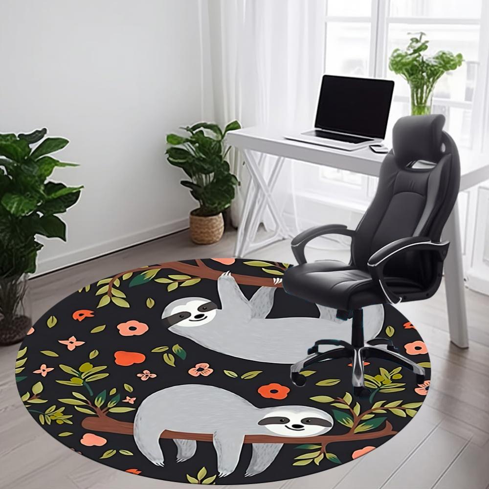 1pc Sloth Floral Office Round Area Rug, Indoor Mat Suitable For Office, Under Office Chairs Bedroom Living Room Home Decor, Room Deco