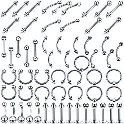 Hot 60Pcs Steel Mixed Nose Lip Eyebrow Tongue Belly Bar Ring Body Piercing Jewelry