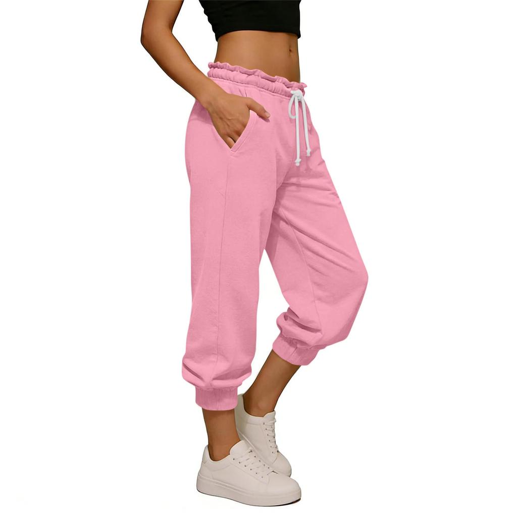 Women's High-Waisted Drawstring Cuffed Casual Pants: -Color, Loose-Fit Sweatpants
