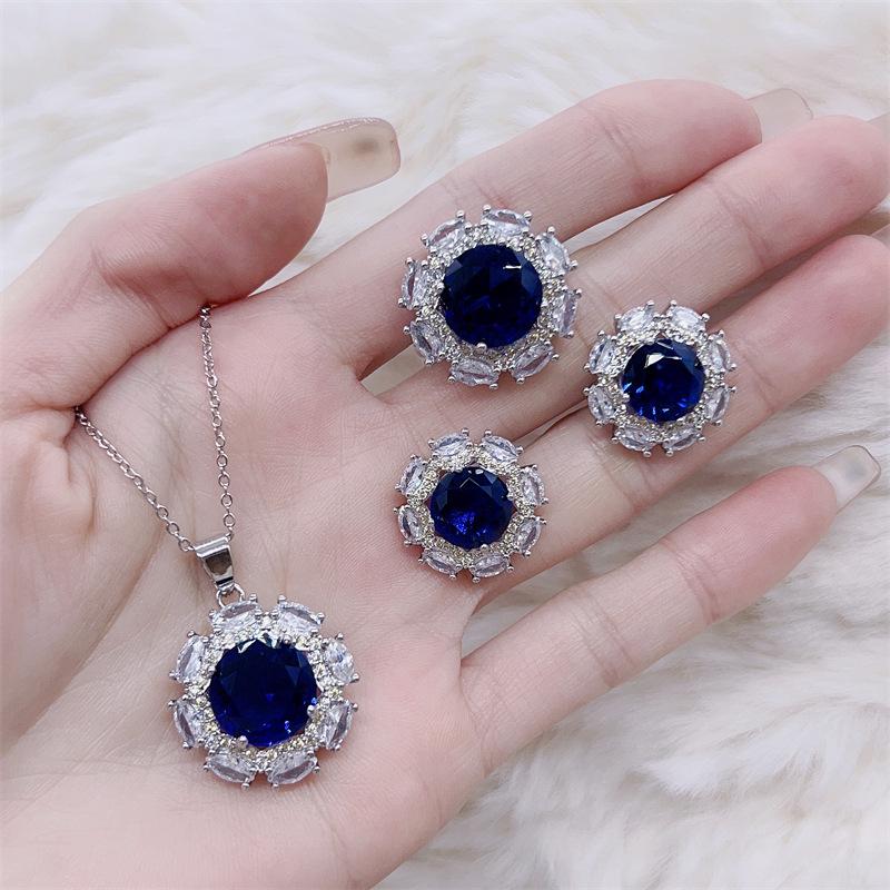 Gemstone Blue Sapphire Jewelry Set: Ring, Earrings, Necklace - Elegant & Versatile Women's Luxury
