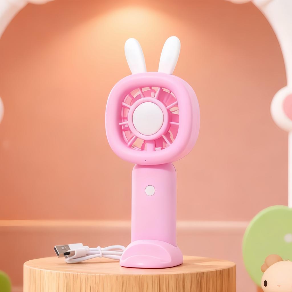 New Cute and Adorable Bunny Handheld Portable Mini Fan with Base and Desktop Mini Charging Fan