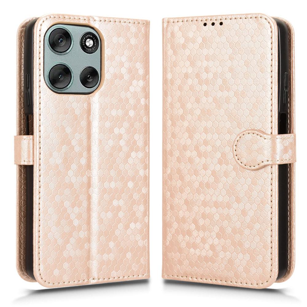 For Motorola Moto G56 5G Wallet Case Dot Pattern Imprint PU Leather Phone Cover with Wrist Strap