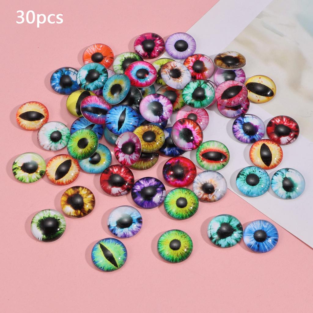 6/8/12/16mm Doll Eyes Cat Eyes Glass Eyes Round Cabochon Eye Mixed Printed Half Round Eyes 30Pcs Mini Animal Eyes for Doll Props