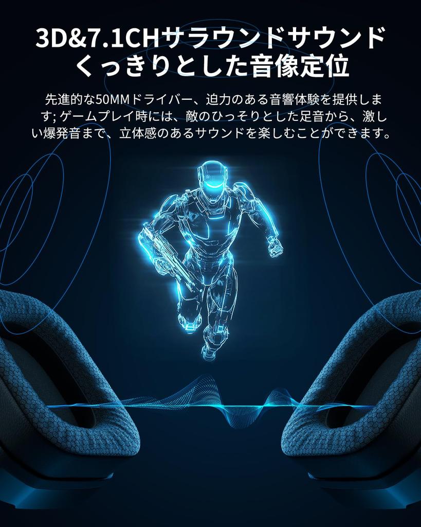 YOTMS Kabelloses Gaming-Headset mit Latenz 50mm 3D RGB 40 Stunden Kontinuierlich Kompatibel mit und Kabelgebunden und Kabellos [Authentisch] Mikrofon,