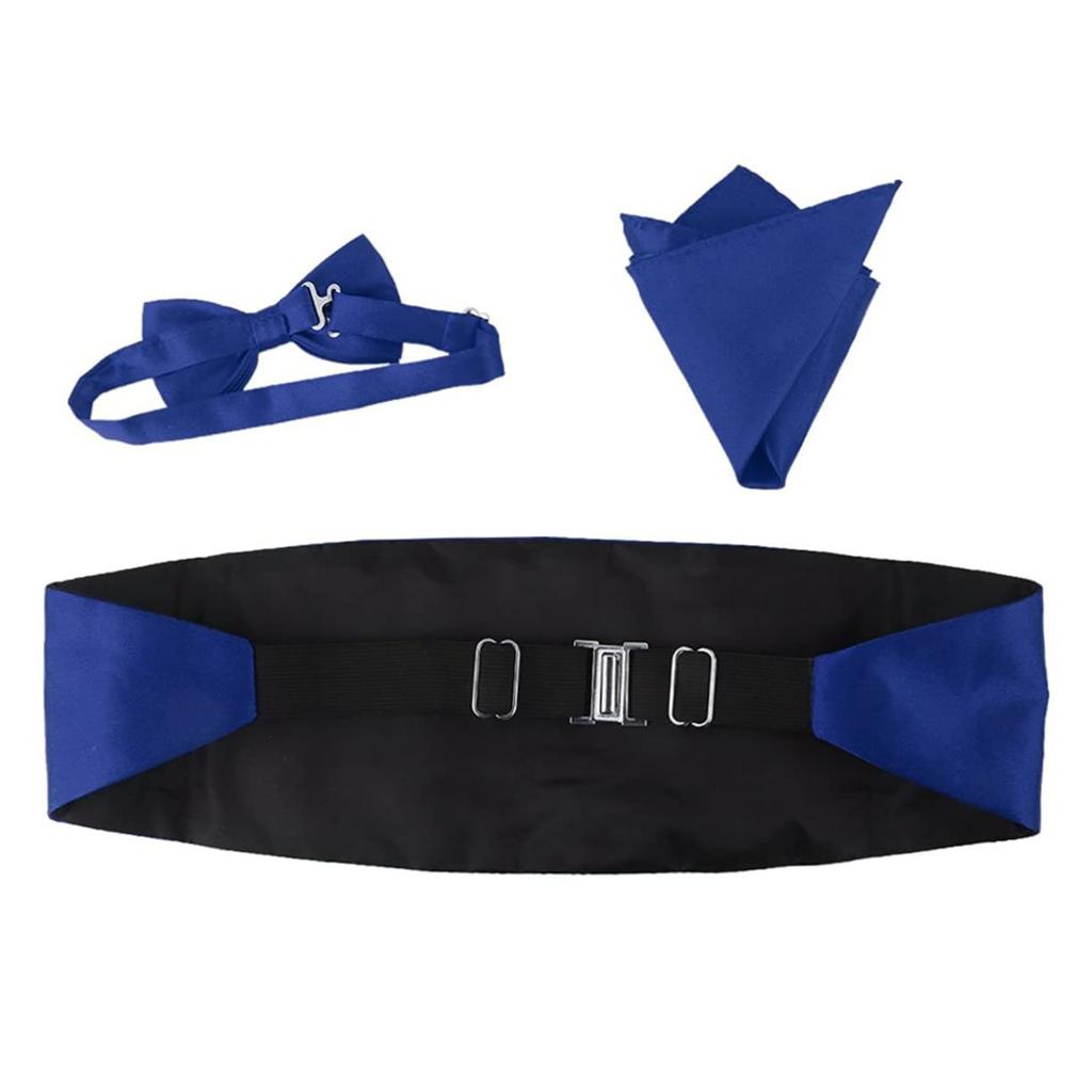 [ABOOFAN] Cummerbund, Bow Tie, Pocket Square 3-Piece Set - Tuxedo, Formal Suit, Men's Tailcoat, Wedding, Party, Adjustable Size (Royal Blue)