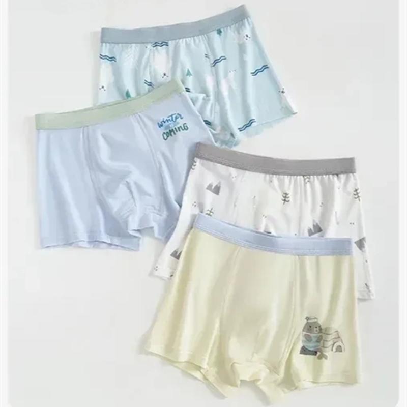 4 Pack Children Boys Modal Boxer Briefs Soft Breathable Underwear Casual Comfort Shorts for Kids