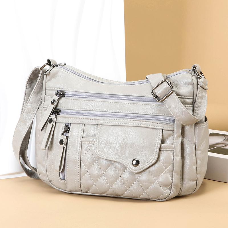 Middelaldrende og eldre kvinners veske skulderveske vintage mykt skinn mammaveske lett crossbody-veske