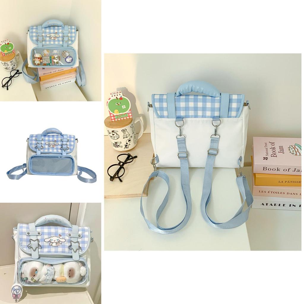 Cinnamoroll Backpack For Girls With Pvc Material And Blue Plaid Design For Daily Use