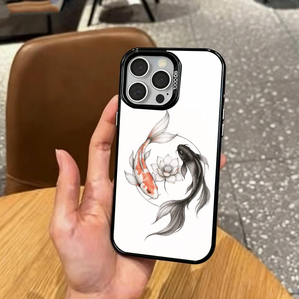 Y-Yin Yang Koi Fisch Zen Kunst Handyhülle Für iPhone17,16,15,14,13,12,11 Plus,Pro Max Bunte Silberbeschichtete Innenabdeckung