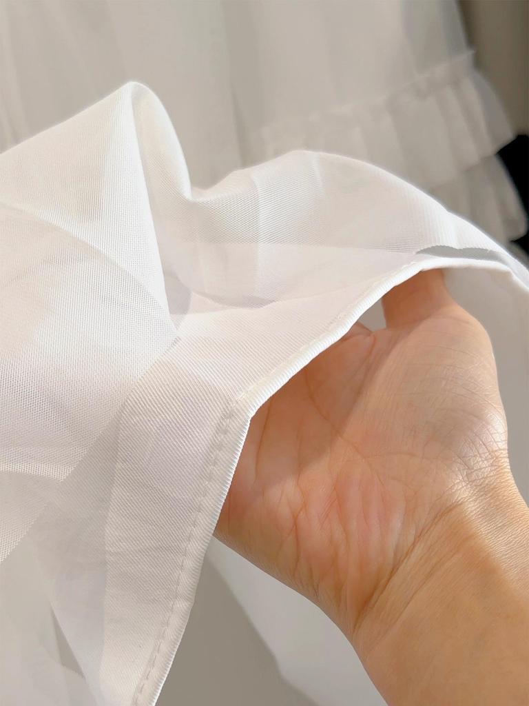 Korean Style Layered Lace Midi Skirt with Elastic Waist - Spring Fluffy Gauze Skirt for Women