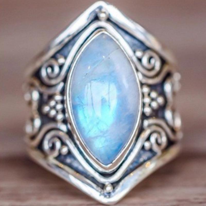 Jianjie Retro Moonstone Thai Silver Ring with European & American Style