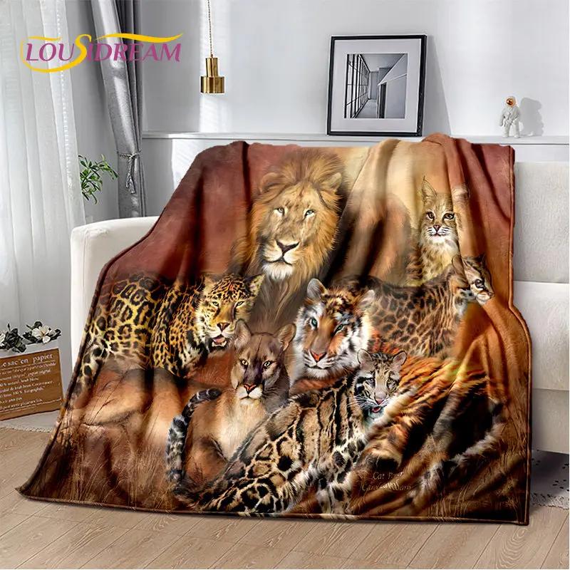 3D-Cartoon-Tiger, Wolf, Löwe, Leopard, Tier, Plüschdecke, Flanelldecke, Überwurf, Decke für Wohnzimmer, Schlafzimmer, Bett, Sofa, Picknick