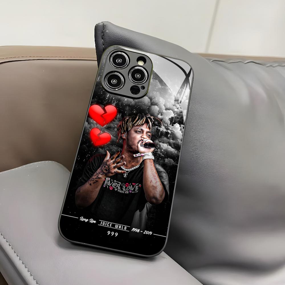Kryt na telefon Singer J-Juice W-WRLD pro Iphone 17 Air 16 15 14 12 11 13 Pro Max Mini X Xr Xs Puls Černý skleněný kryt