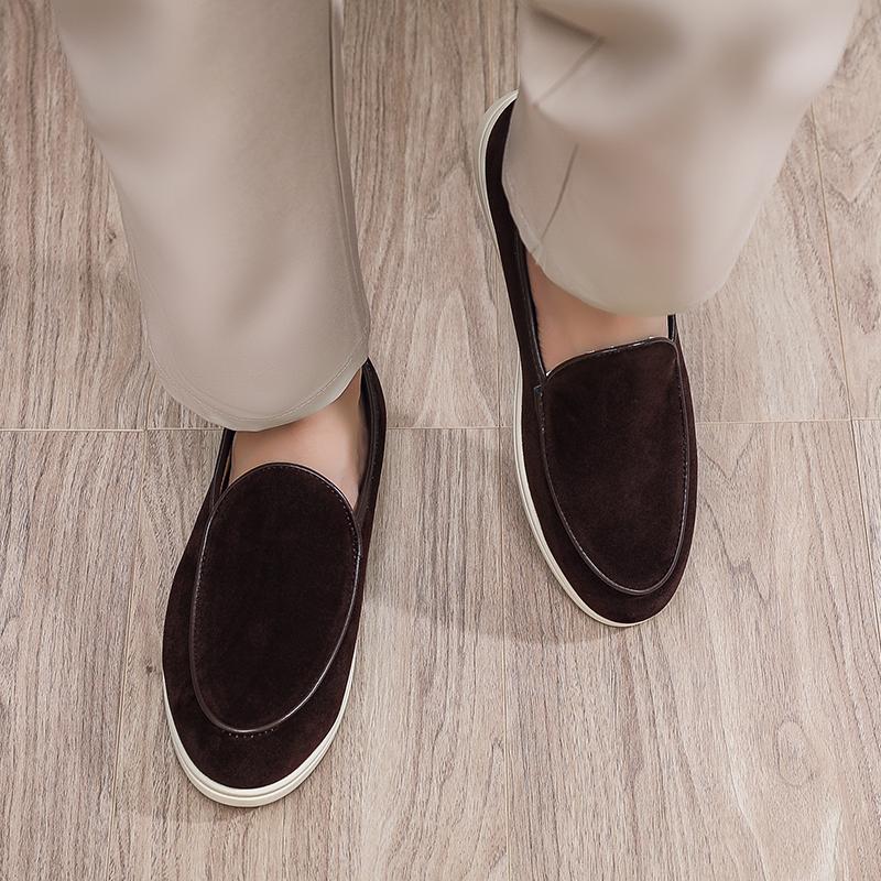 Fashion Men Loafers Business Shoes Suede Leather Soft Sole Male Casual Shoes Retro Flat Dress Shoes Moccasins Designer Slip on Men Shoe