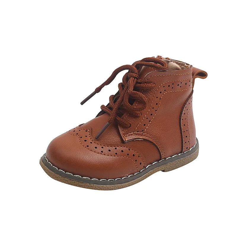 Autumn Winter Children Boots Boys Girls Short Boots Toddler Fashion Leather Shoes England Soft Bottom Boots E08142