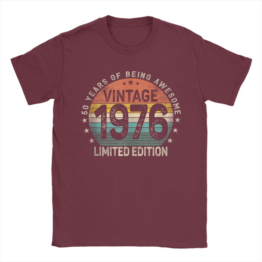 50 Years Old 1976 Vintage 50th Birthday Unisexs T Shirts Awesome Tee Shirt Short Sleeve Round Collar TShirts Cotton Adult Tops