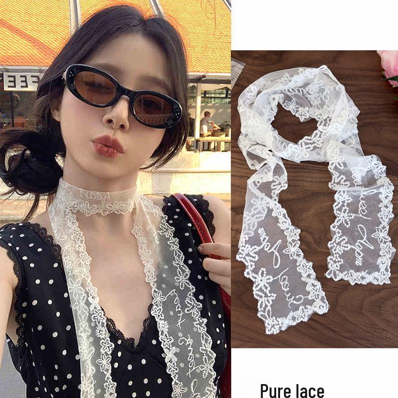 Korean High-Grade White Lace Scarf: Versatile Ribbon Tie for Elegant Style