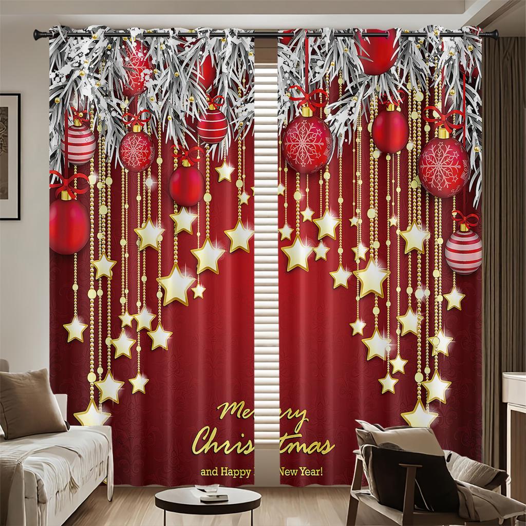 Christmas Star Pendant Print Curtains Multiple Size Living Room Insulation Easy Install Light Blocking Set Of 2 Made Polyester Machine Washable