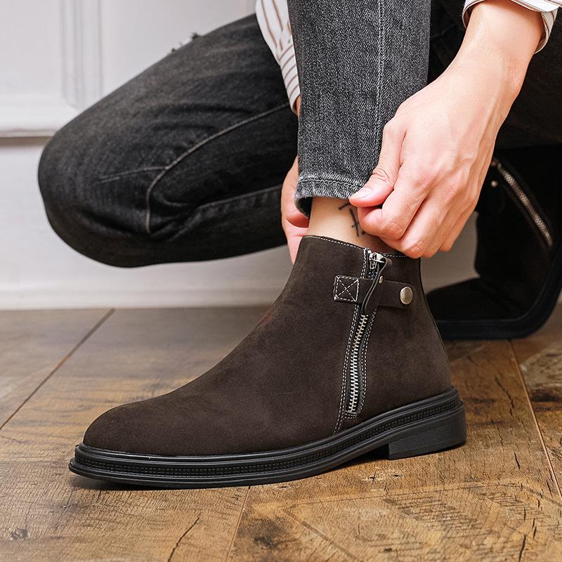 Zipper Chelsea Boots British Style Suede Autumn and Winter New Matte Flow Short Boots Martin Boots