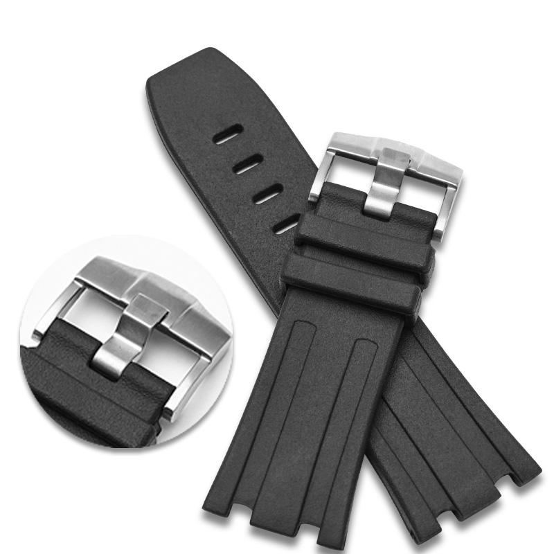Klassisches schwarzes Uhrenarmband für Audemars und Piguet Royal Oak Strap FÜR AP 15710 26470 Gummi-Uhrenarmband Dornschließe Silikonband 28mm