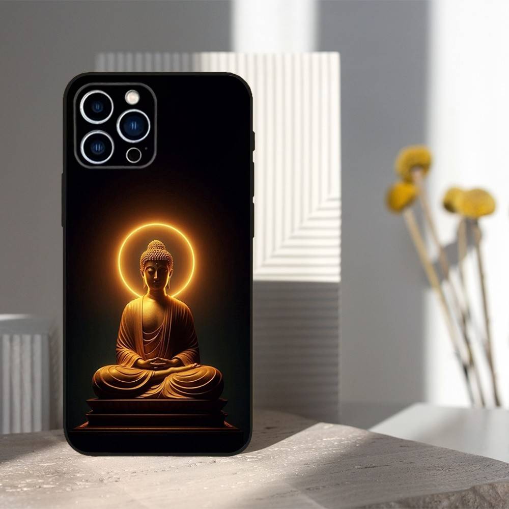 Pattern Buddha Art For iPhone 12,16,11,14,15,17,13,X,Mini,SE,Max,8,7,XR,XS,Plus,Pro,Soft Silicone Black Case