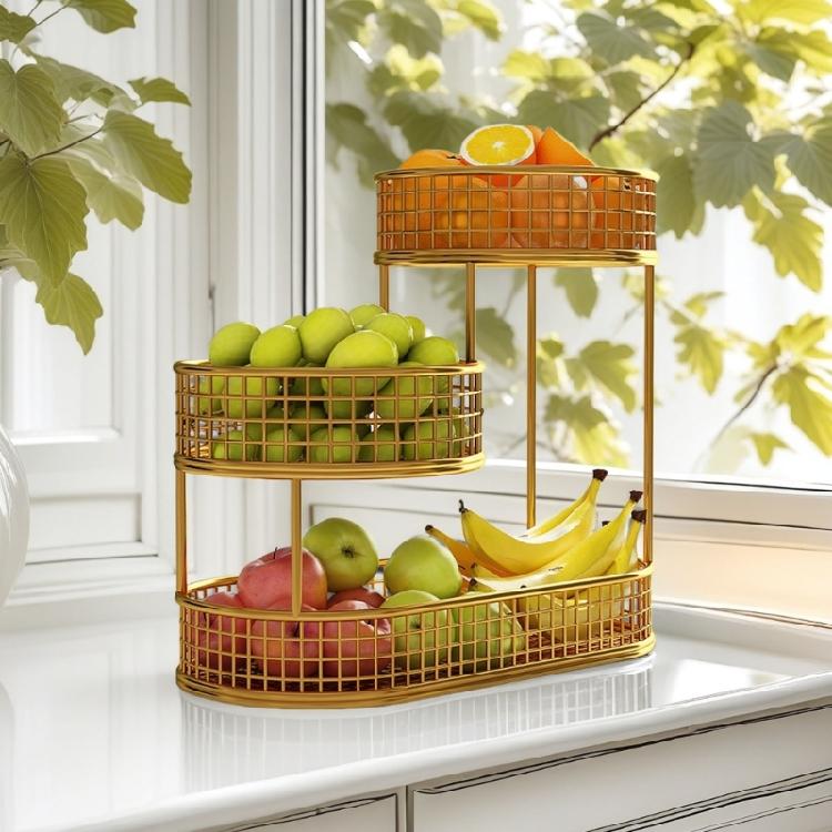 Contemporary Tiered Metal Serving Dish for Fruits Bolts Kitchen Counter Organization
