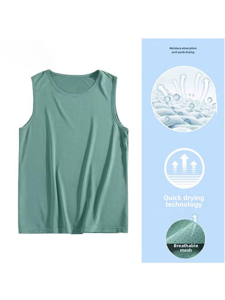 

Мужской повседневный жилет без рукавов из быстросохнущего шелка Ice Silk 5XL зелёный