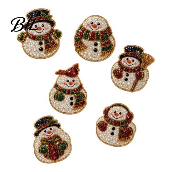 Holiday Refrigerator Magnets 6Pcs DIY Faux Pearl Painting Fridge Magnet, Santa Snowman Stocking Tree Christmas Gingerbread Snowflake Handmade