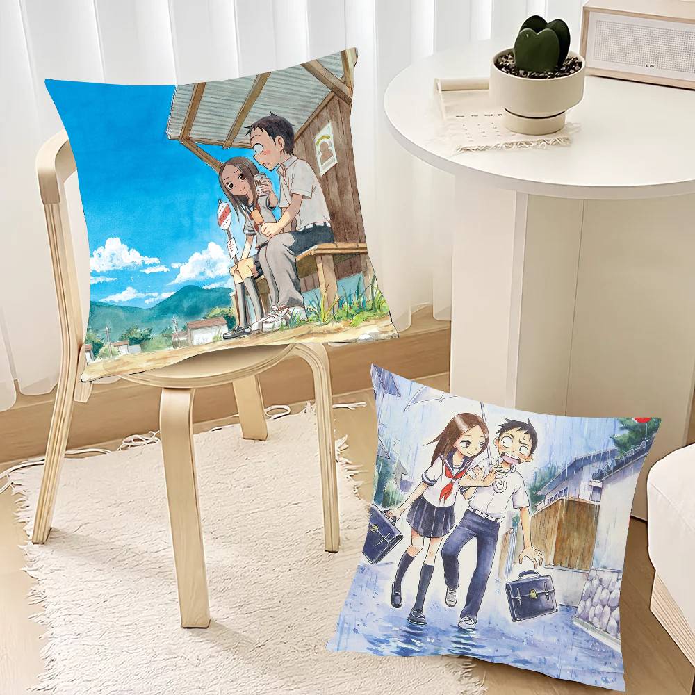 Teasing Master Takagi-san Anime Pillow Case Square Pillow Bedroom Sofa Leisure Comfort Cushion Car Home Decoration