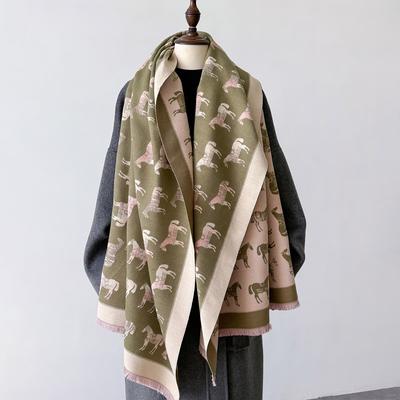 Nuova Sciarpa Invernale in Cashmere da Donna Sciarpe Femminili di Lusso con Stampa di Cavalli Bandana Lunga Sciarpe alla Moda da Donna Poncho Pashmina