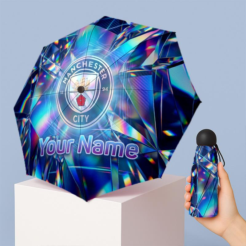 Manchester City Manual Five Fold 8 Rib Umbrella Support Custom Text, Lightweight Travel Umbrella