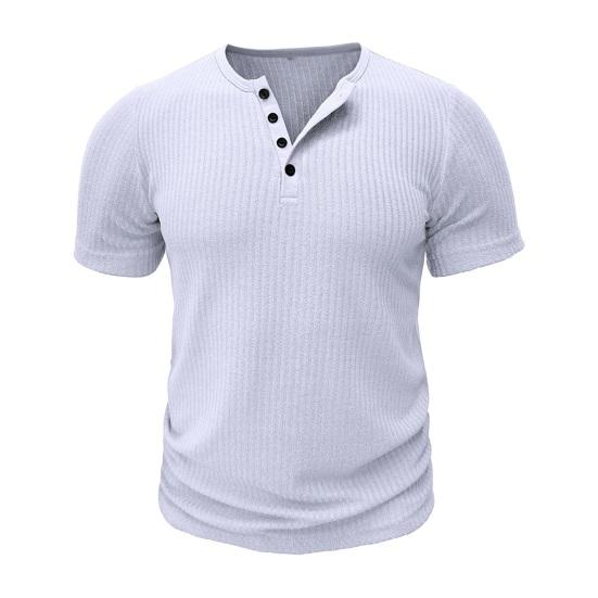 Letní pánské tričko s krátkým rukávem, knoflíkovým výstřihem do V, jednobarevné, žebrovaně pletené, pružné, slim fit, americký styl, pro svalovce, fitness, cvičební top