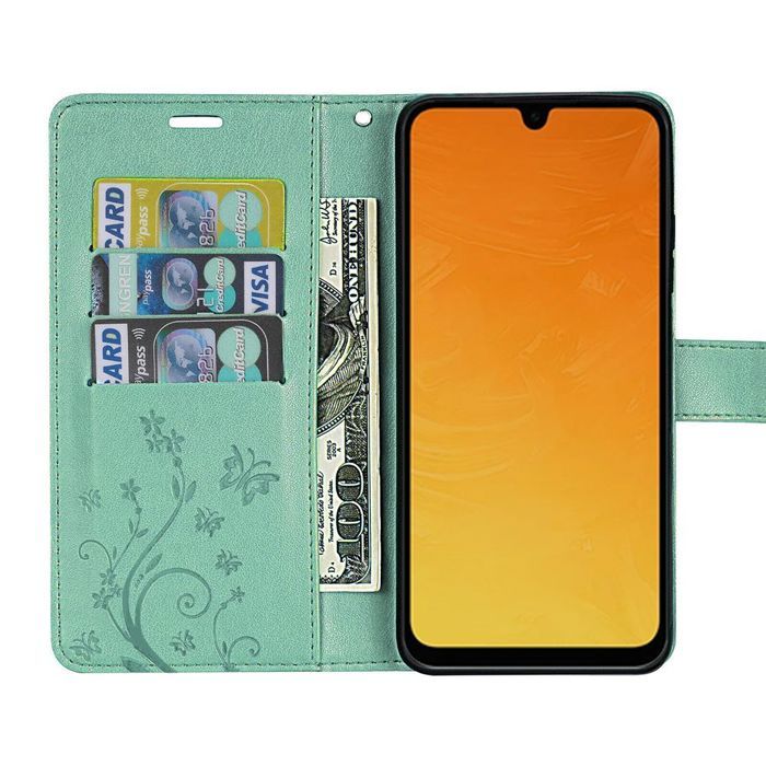 Case for Samsung Galaxy A26 5G - BOOLING - Shockproof Synthetic Leather Plant Butterfly Pattern Green