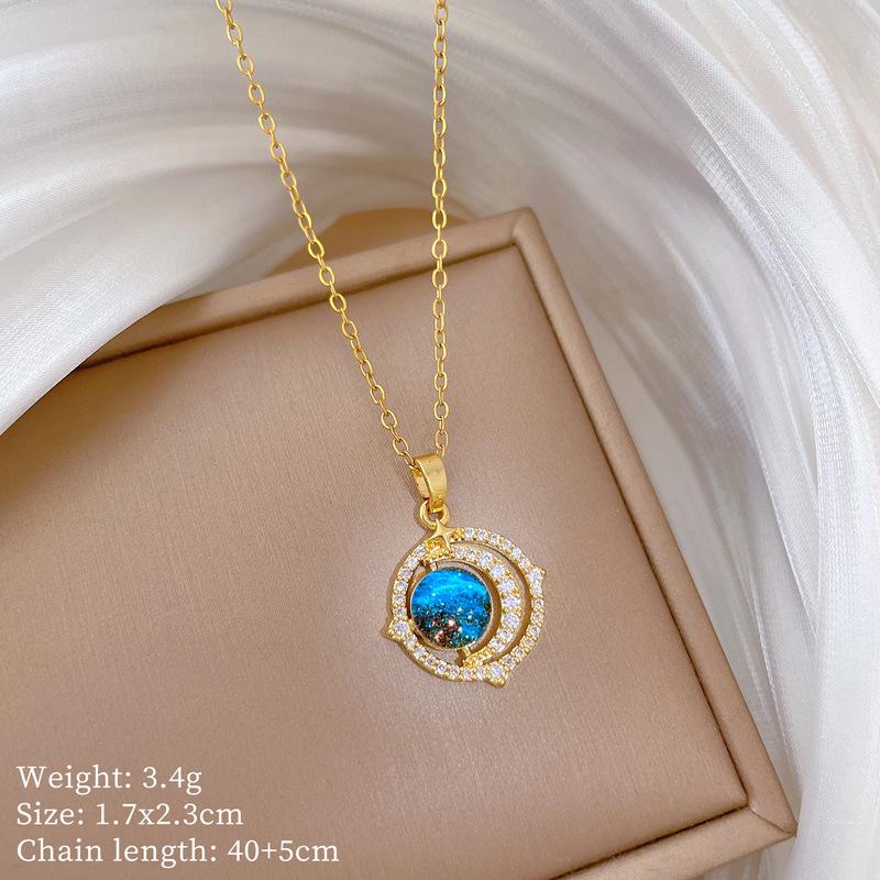 Titanium Steel Moon Pendant Necklace: Elegant Full Diamond Micro-Pave Design, Sparkling and Stylish for Women.