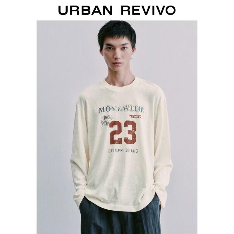 UR2026 Men s Retro Letter Print T-Shirt L грязно-белый
