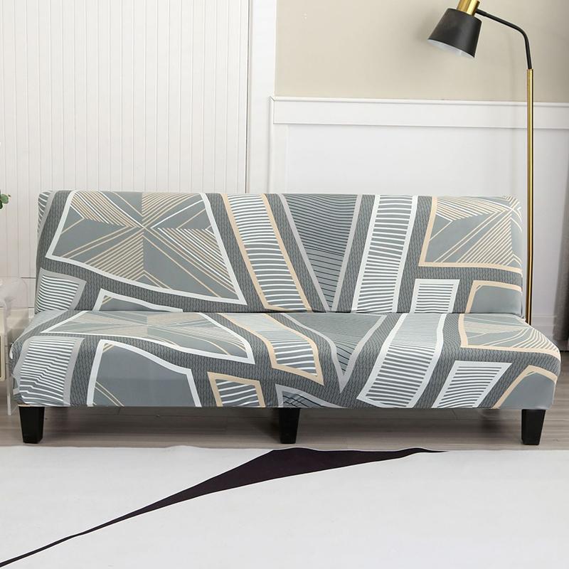 Floral Printed Armless Futon Slipcover Stretch Sofa Bed Slipcover Furniture Protector Without Armrests with Elastic Bottom 1pc