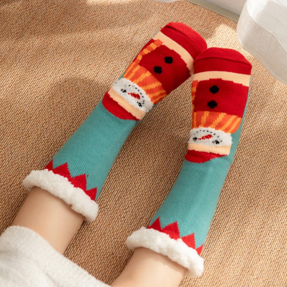 Snowman Thick Thermal Socks Velvet Winter Slipper Socks Kawaii Fleece Socks Women  Indoor