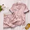 Solid Color Love Embroidery Ice Silk Short-Sleeved Loungewear Girl College Style Fashion Suit