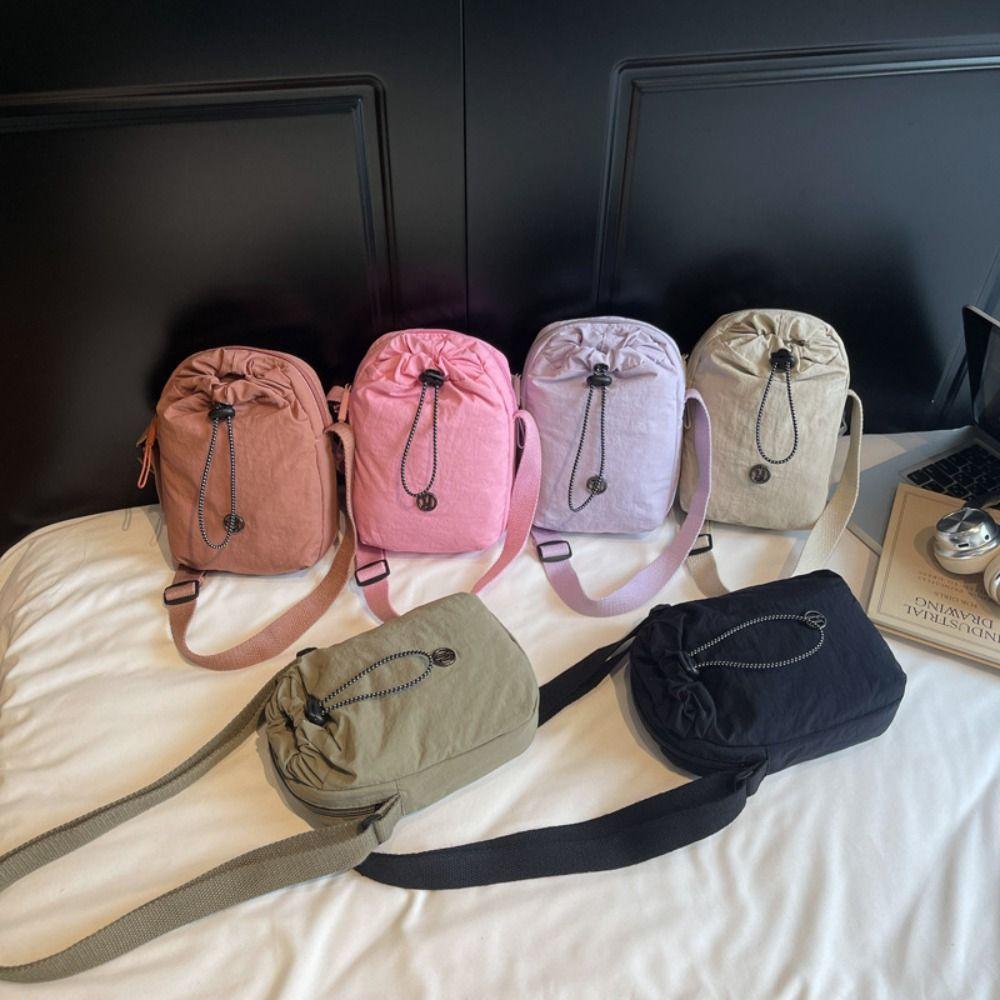 Nylon Rope Nylon Shoulder Bag Solid Color Water Bottle Pouch Drawstring Crossbody Bag  Daily
