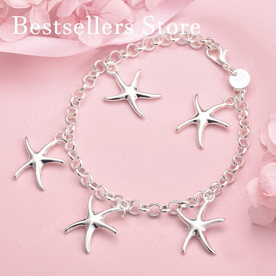 925 Sterling Silver 8-inch Exquisite Starfish Bracelet, Fashionable Women's Party Accessories, Jewelry, Wedding Gifts