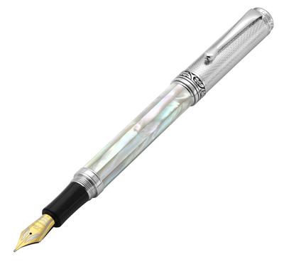 Xezo Caneta Tinteiro Maestro Presente da Escrita Branca Caneta Única, Média-Fina (0,45 mm), Série, Madrepérola, Guilloché, Feito à Mão, Numerado,