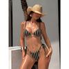 Women Sexy Striped Halter Lace Up Bandeau Two Piece Split Bikini Swimsuit