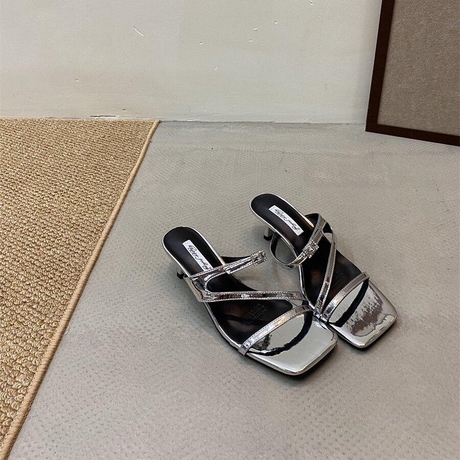 Fashion Bailamos 2025 Summer New Brand Women Slipper Fashion Open Toe Slip On Slides Ladies Elegant Thin High Heel Dress Pumps Slides Mu